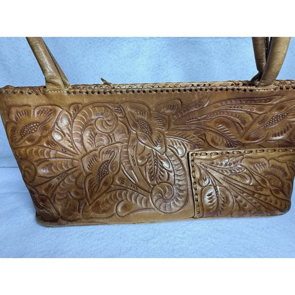 Alexis David Hand Tooled Leather Floral Shoulder Tote Purse Western Artisan Boho